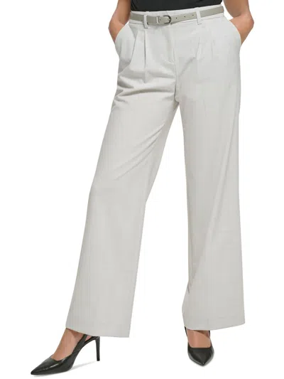 Calvin Klein Womens High Rise Pleated Wide Leg Pants In White