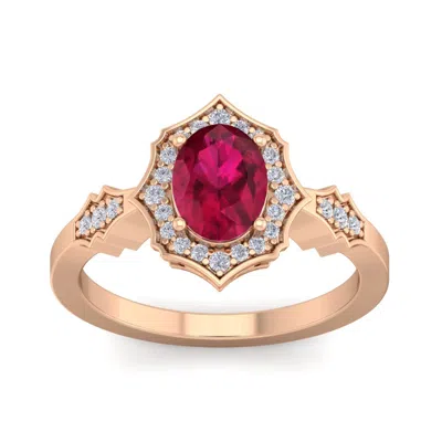 Sselects 1 3/4 Carat Oval Shape Ruby And Diamond Ring In 14 Karat Rose Gold In Red