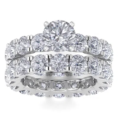 Sselects 14 Karat White Gold 10 Carat Lab Grown Diamond Eternity Engagement Ring With Matching Band In Silver