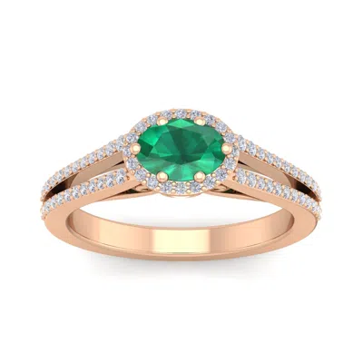 Sselects 1 1/4 Carat Oval Shape Antique Emerald And Halo Diamond Ring In 14 Karat Rose Gold In Green