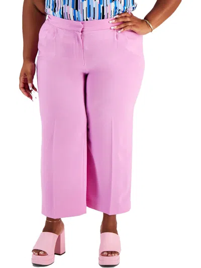 Bar Iii Plus Womens High Rise Stretch Straight Leg Pants In Pink