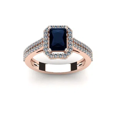 Sselects 1 1/2 Carat Sapphire And Halo Diamond Ring In 14 Karat Rose Gold In Black