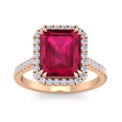 Sselects 7 1/2 Carat Ruby And Diamond Ring In 14 Karat Rose Gold In Red