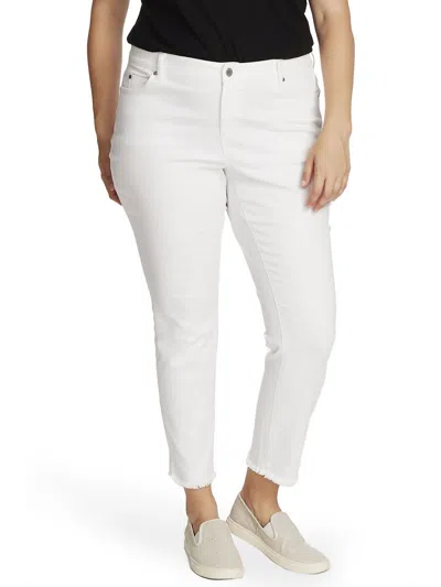Vince Camuto Plus Womens High Rise Frayed Hem Ankle Jeans In White