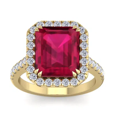 Sselects 9 Carat Ruby And Diamond Ring In 14 Karat Yellow Gold In Red