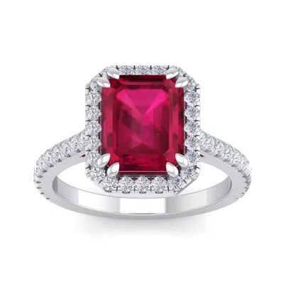 Sselects 4 Carat Ruby And Diamond Ring In 14 Karat White Gold In Red