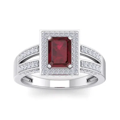 Sselects 1 1/2 Carat Ruby And Halo Diamond Ring In 14 Karat White Gold In Red