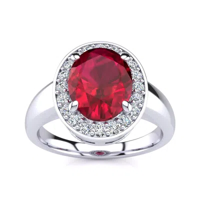Sselects 3 Carat Oval Shape Ruby And Halo Diamond Ring In 14 Karat White Gold In Red
