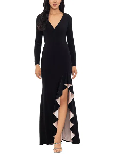 Xscape Womens High Slit Long Evening Dress In Black