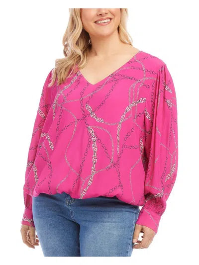 Karen Kane Plus C Womens Printed V-neck Blouse In Pink