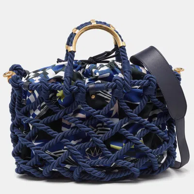 Pre-owned Chanel Multicolor Cotton Rope Large Shopper Tote In Blue