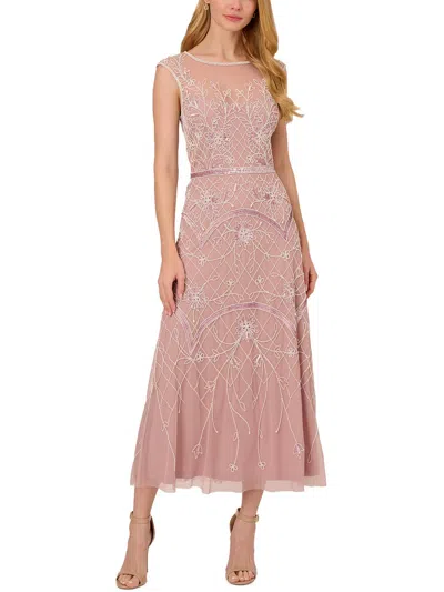 Adrianna Papell Womens Beaded Ankle-length Sheath Dress In Pink