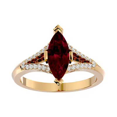 Sselects 2 1/2 Carat Marquise Shape Ruby And Diamond Ring In 14 Karat Yellow Gold In Red