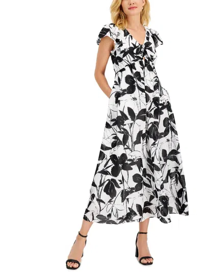Taylor Petites Womens Chiffon Shadow Stripe Maxi Dress In White
