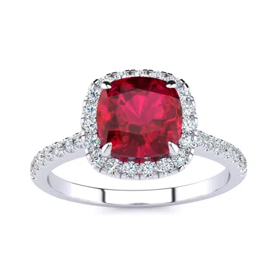 Sselects 2 Carat Cushion Cut Ruby And Halo Diamond Ring In 14k White Gold In Red