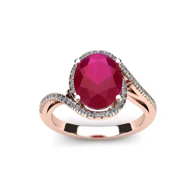 Sselects 1 1/4 Carat Oval Shape Ruby And Halo Diamond Ring In 14 Karat Rose Gold In Red