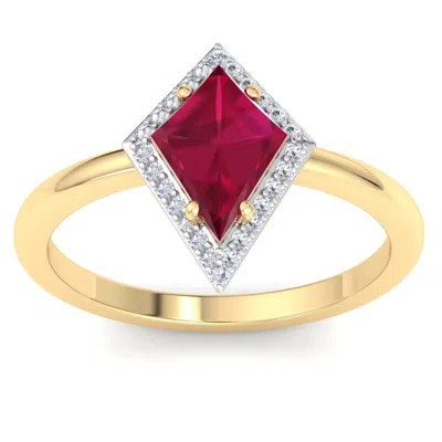 Sselects 1 3/4 Carat Kite Shape Ruby And Diamond Ring In 14k Yellow Gold In Red