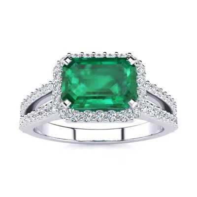 Sselects 1 1/3 Carat Antique Emerald And Halo Diamond Ring In 14 Karat White Gold In Green