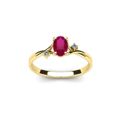 Sselects 1/2 Carat Oval Shape Ruby And Two Diamond Accent Ring In 14 Karat Yellow Gold In Red