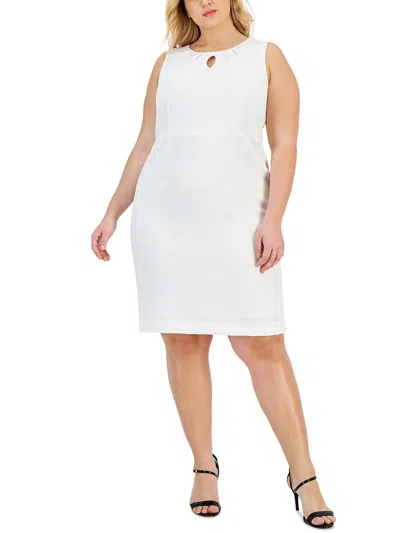 Kasper Plus Womens Business Short Sheath Dress In White