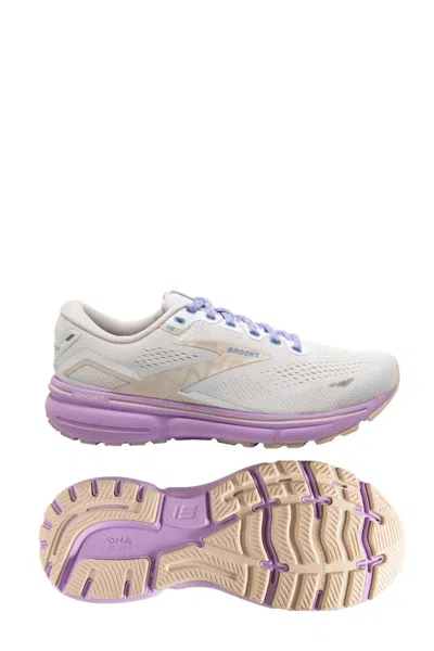Brooks Women's Ghost 15 Running Shoes - B/medium Width In White/parchment/lavendula In Purple