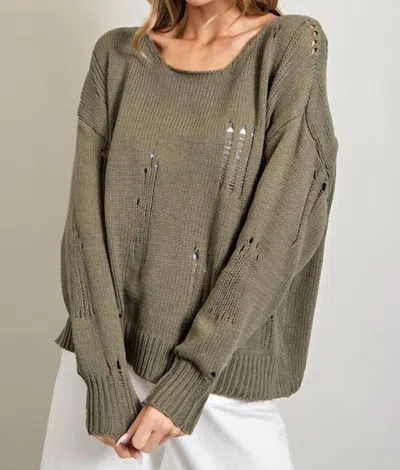 Eesome Elena Distressed Sweater In Dry Herb In Green
