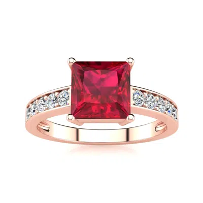 Sselects Square Step Cut 1 7/8ct Ruby And Diamond Ring In 14k Rose Gold In Red