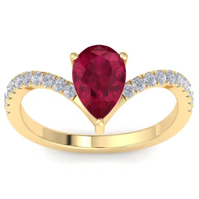 Sselects 2 Carat Pear Shape Ruby And Diamond Ring In 14k Yellow Gold In Red