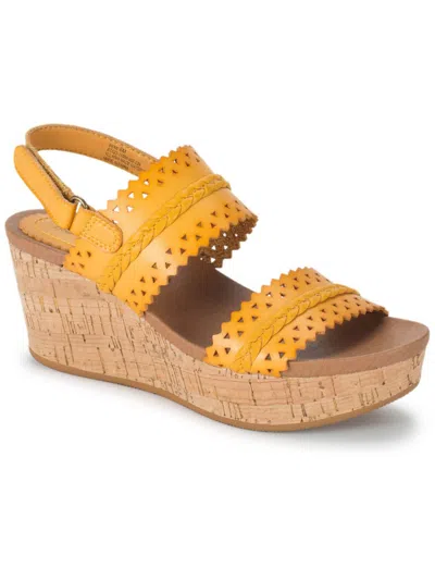 Baretraps Rene Womens Faux Leather Cork Platform Sandals In Yellow