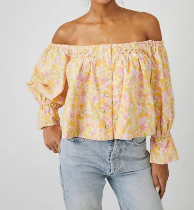 Free People James Smock Top In Sunny Combo In Yellow