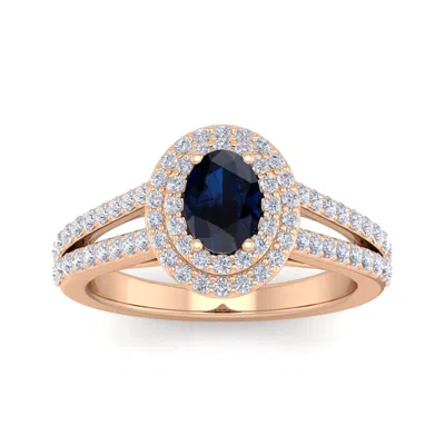 Sselects 1 3/4 Carat Oval Shape Sapphire And Halo Diamond Ring In 14 Karat Rose Gold In Black