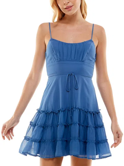 Pear Culture Juniors Womens Daytime Mini Fit & Flare Dress In Blue