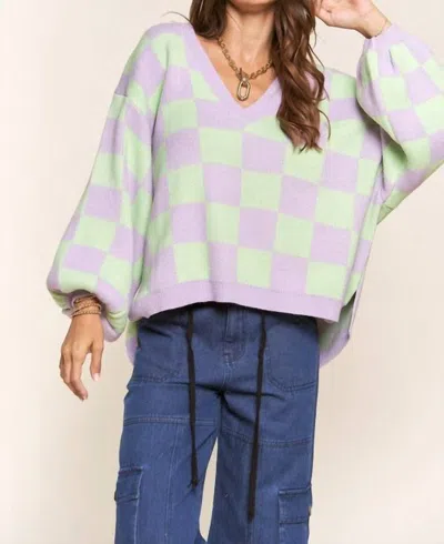 J.nna Annalyse Checkered Sweater In Minty Lilac In Green