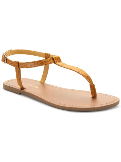 Sun + Stone Krisleyy Womens Embossed Slingback T-strap Sandals In Brown