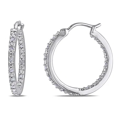 Mimi & Max 1/4ct Tw Diamond Inside Outside Hoop Earrings In Sterling Silver In Metallic