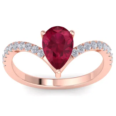 Sselects 2 Carat Pear Shape Ruby And Diamond Ring In 14k Rose Gold In Red