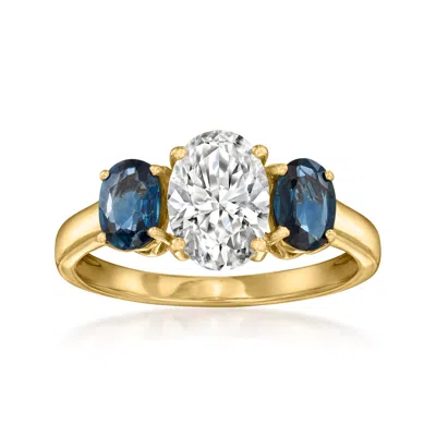 Ross-simons Lab-grown Diamond Ring With . Sapphires In 14kt Yellow Gold In Blue