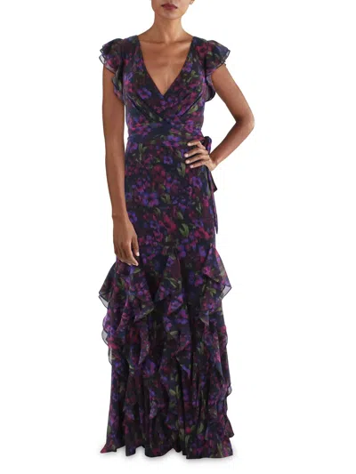 Lauren Ralph Lauren Womens Chiffon Printed Maxi Dress In Purple