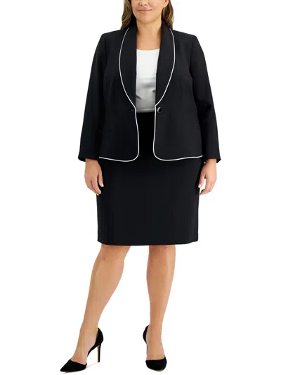 Le Suit Plus Womens Crepe Business Skirt Suit In Black
