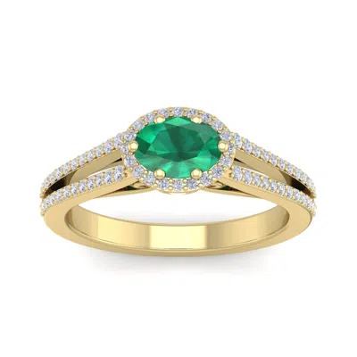 Sselects 1 1/4 Carat Oval Shape Antique Emerald And Halo Diamond Ring In 14 Karat Yellow Gold In Green