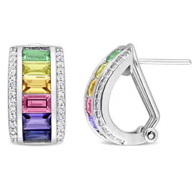 Mimi & Max 4 1/4ct Tgw Multi-color Created Sapphire Hoop Earrings In Sterling Silver In Pink