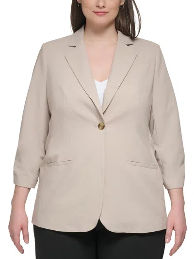Calvin Klein Plus Womens Woven Scunched One-button Blazer In Beige