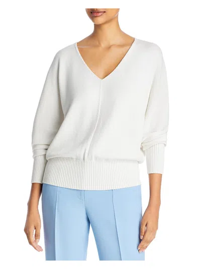 Lafayette 148 Womens Silk Blend V-neck Pullover Sweater In White