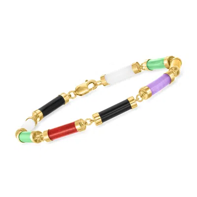 Ross-simons Multicolored Jade Cylinder-link Bracelet In 18kt Gold Over Sterling In Pink