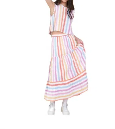Dra Los Angeles Maya Skirt In Rainbow Stripe In Pink