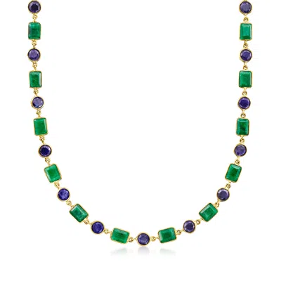 Ross-simons Emerald And Sapphire Necklace In 18kt Gold Over Sterling In Green