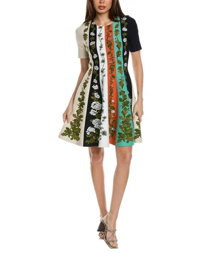 Oscar De La Renta Botanical Stripe Jacquard A-line Dress In Multi