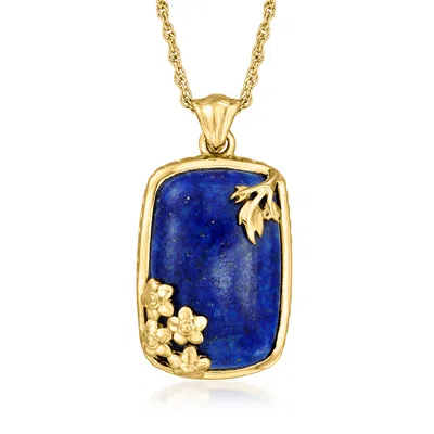 Ross-simons Lapis Floral Necklace In 18kt Yellow Gold Over Sterling In Blue