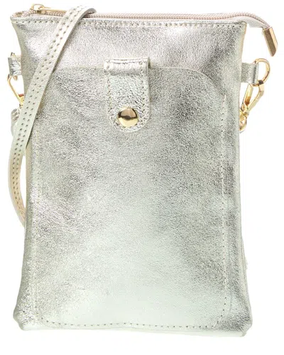 Italian Leather Crossbody In Silver