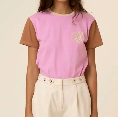Frnch Sona Embroidered Tee In Rose In Pink